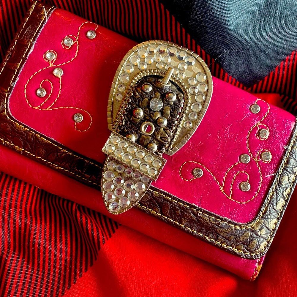 Pink and Brown Sequined Buckle Wallet-Well Loved
